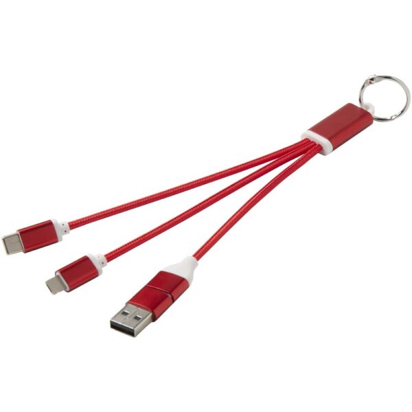 4-in-1 recycled aluminium charging cable with keychain
