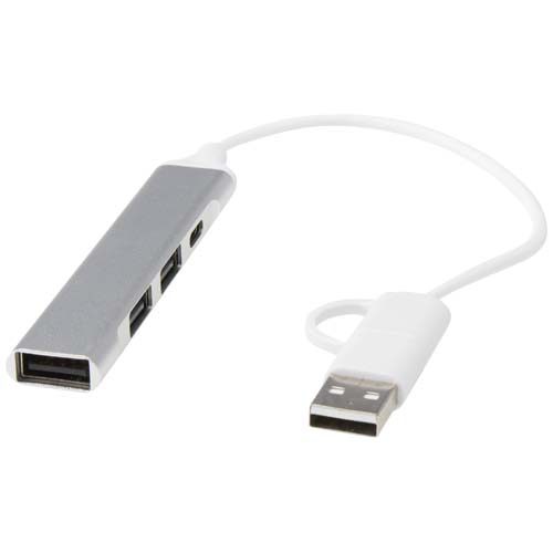 4-port recycled aluminium USB-A and Type-C hub with dual input