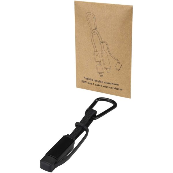 65W 3-in-1 recycled aluminium charging cable with carabiner