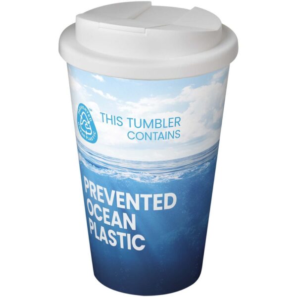 Ocean-plastic 350 ml tumbler with spill-proof lid, full-colour print