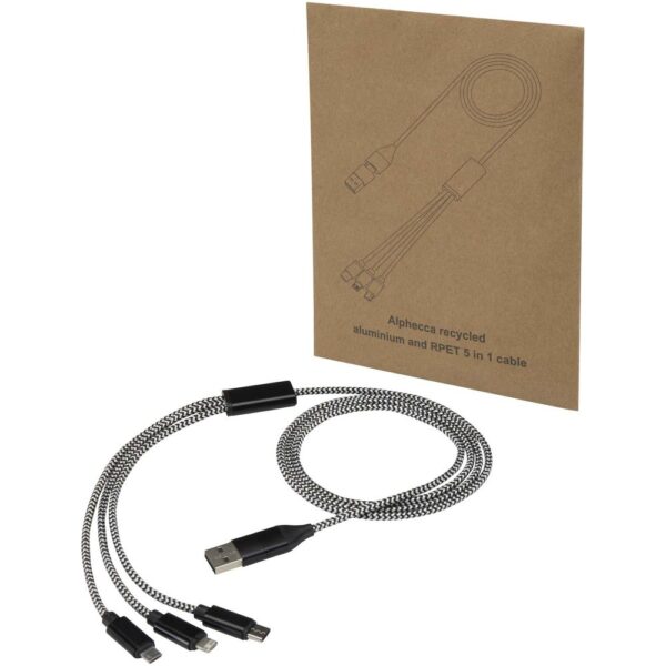 Recycled aluminium and RPET 5-in-1 charging cable