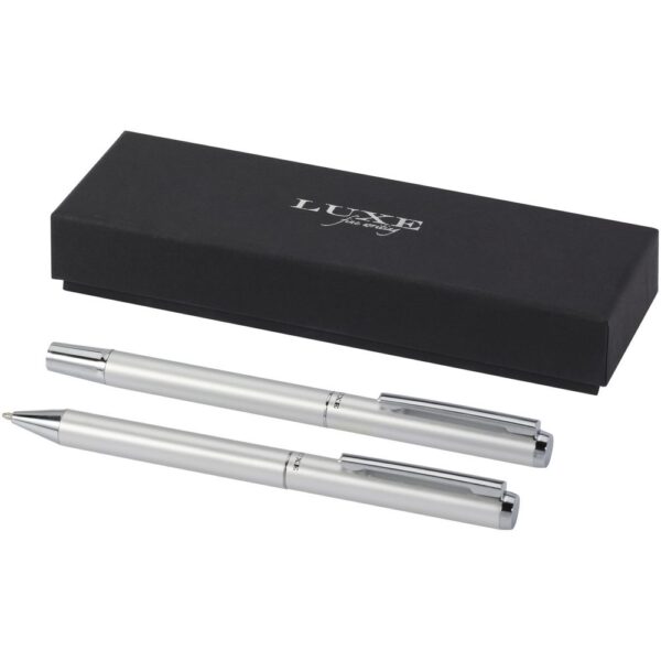 Recycled aluminium ballpoint and rollerball pen gift set (black ink)