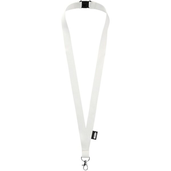 Recycled PET lanyard with breakaway closure