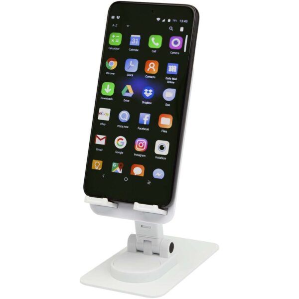 Recycled plastic foldable phone holder with metal desk stand