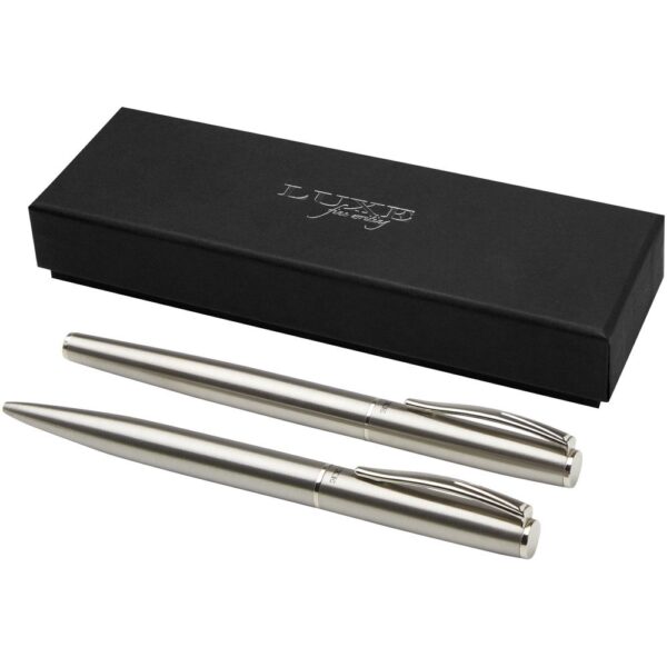 Recycled stainless steel ballpoint and rollerball pen set (black ink)