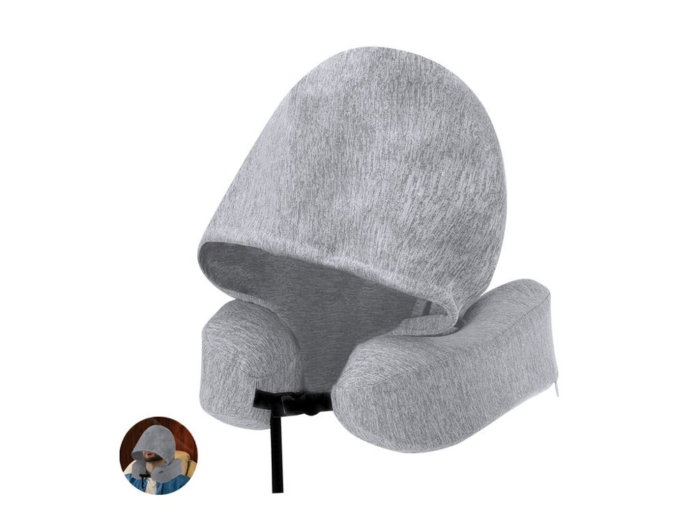 RPET hooded travel pillow