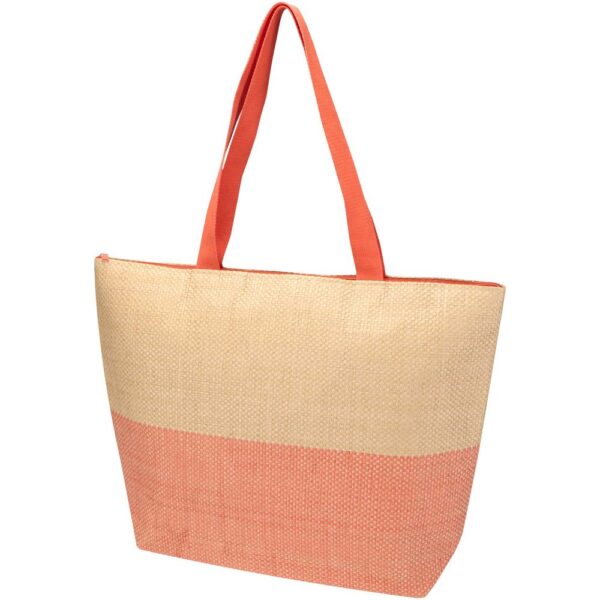Straw paper large zipped tote bag 21L