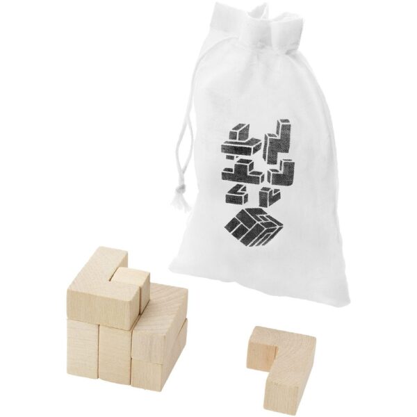 Wooden squares brain teaser with pouch