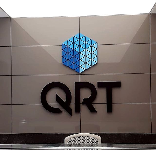 3D logo in exact brand colours – Trading firm · powder-coated 3D acrylic