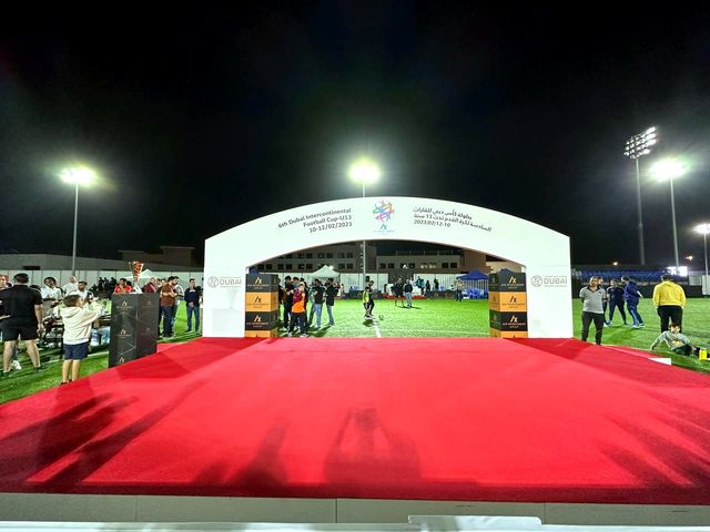 Winners' stage – Football tournament · branded arch and podium